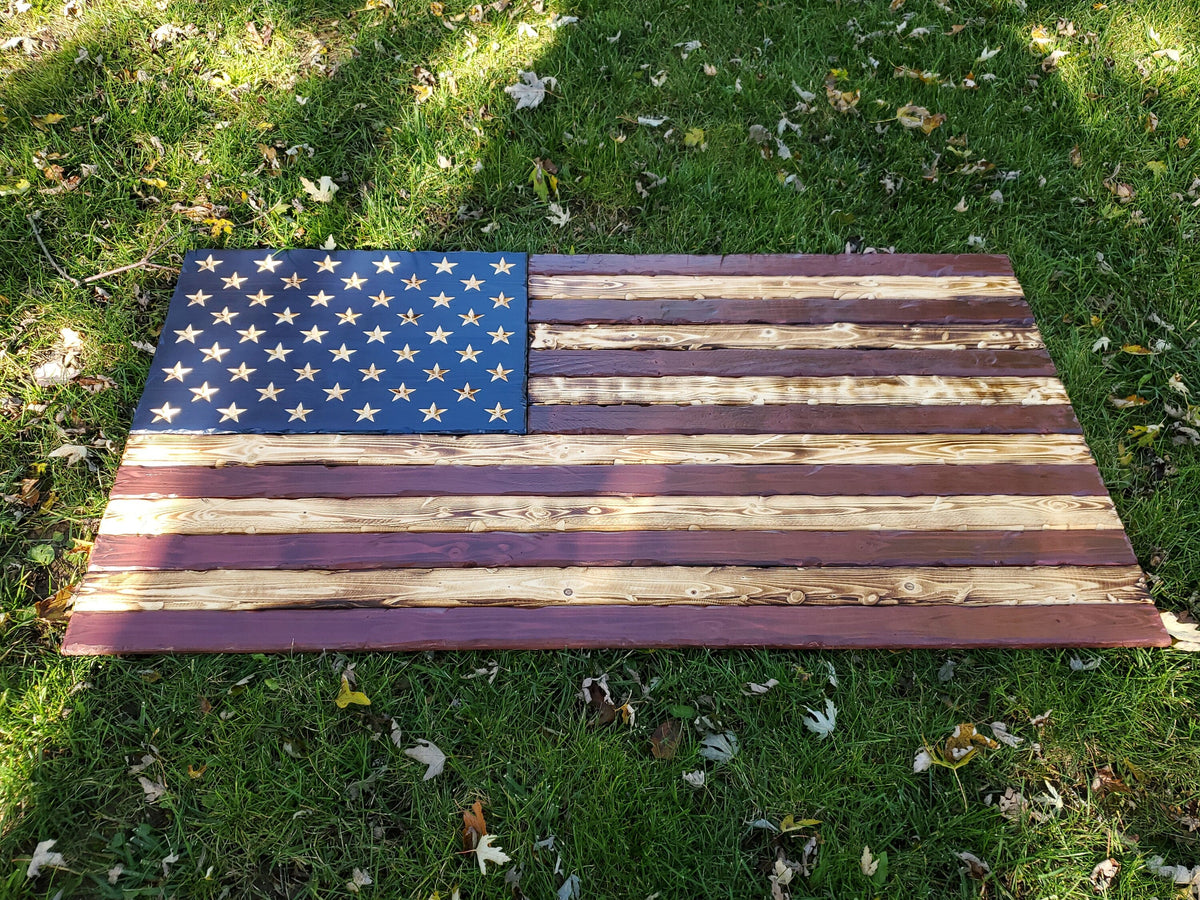 Handcrafted rustic wooden American flag