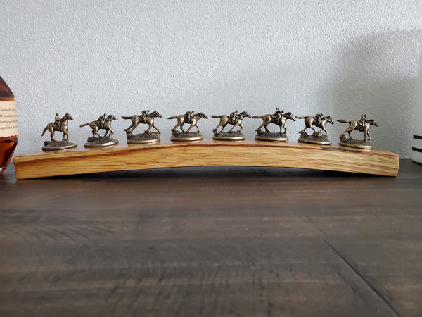 Front view of Blanton's bottle stopper display made from a Buffalo Trace bourbon barrel stave.