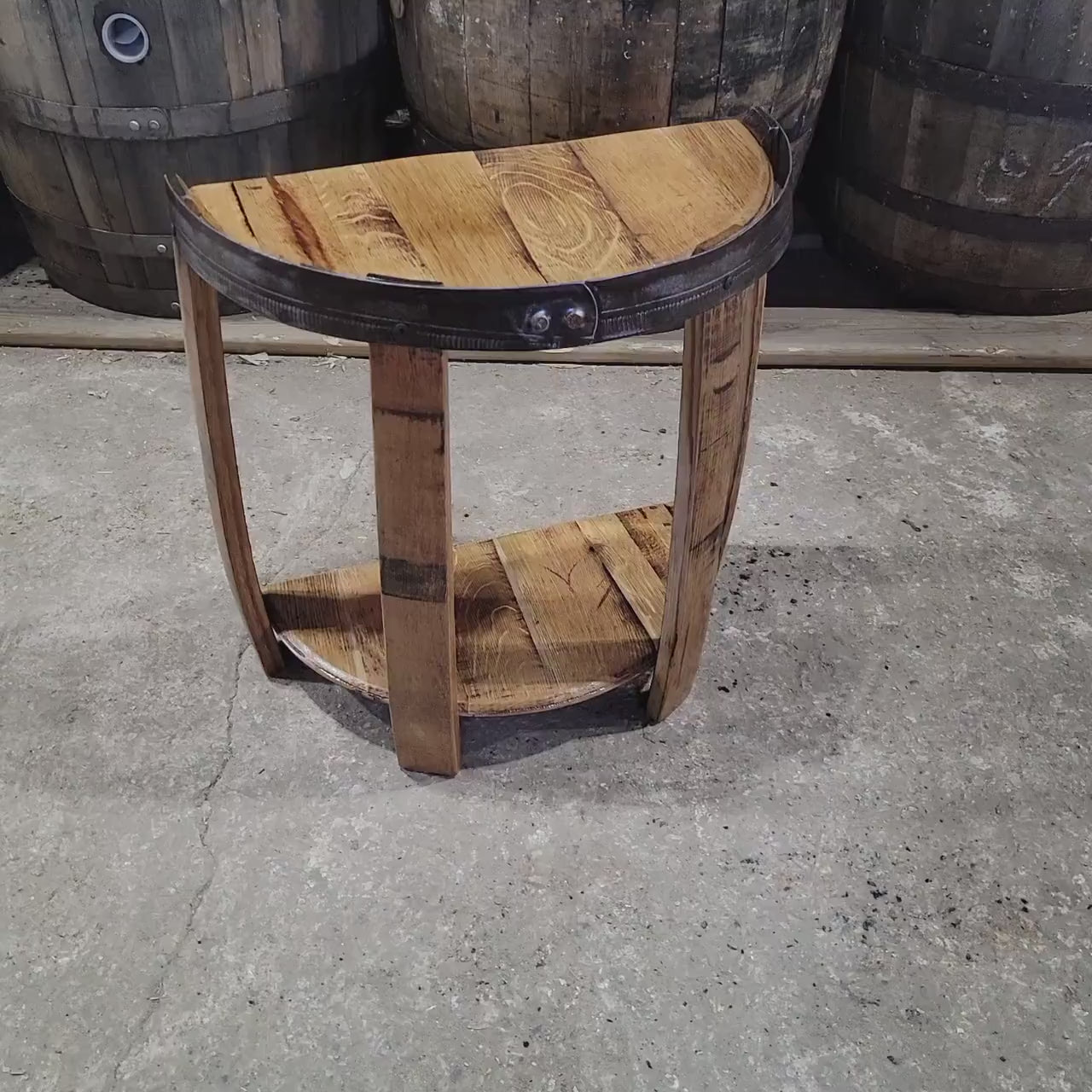 FREE SHIPPING! Whiskey Barrel End Table - Half Barrel Head End Table, Man Cave Decor, Barrel Bar, Father's Day, Gifts for Him