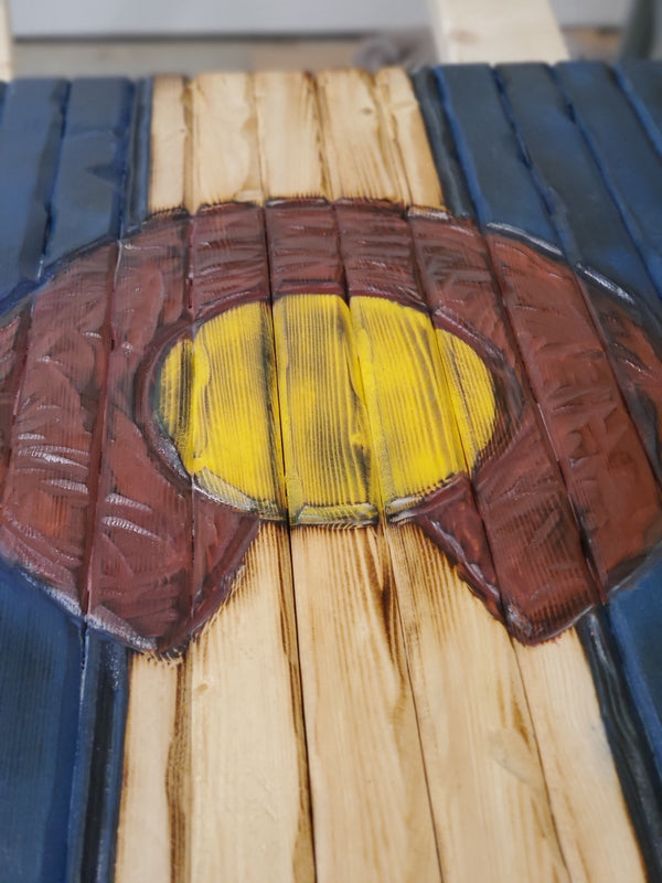 Hand-Carved Colorado Wooden Flag