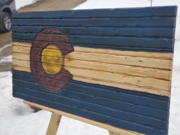 Hand-Carved Colorado Wooden Flag