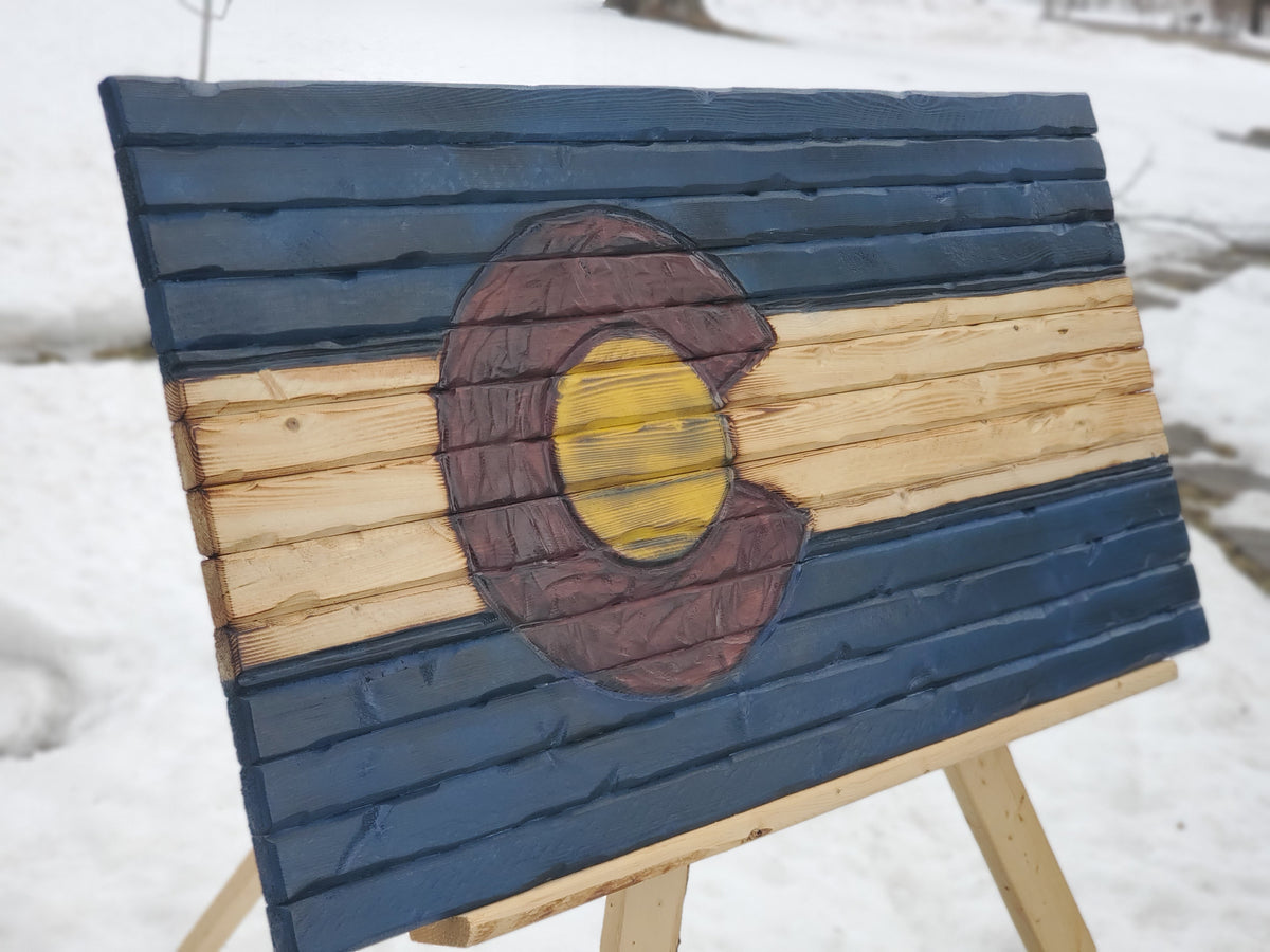 Hand-Carved Colorado Wooden Flag