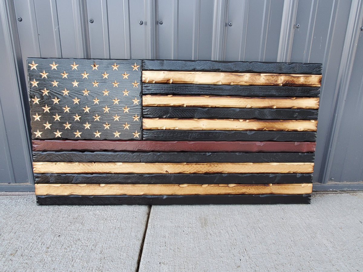 Thin Red Line Flag Rustic,  Wood American Flag, Pallet American Flag, Wood Flag, Wooden Flag, Wood Sign, Wood Art, Wood Working Main image