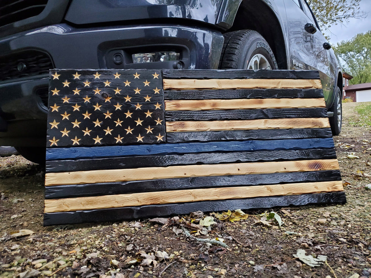 Thin Blue Line Rustic Flag,  Wood American Flag, Pallet American Flag, Wood Flag, Wooden Flag, Wood Sign, Wood Art, Wood Working Main image
