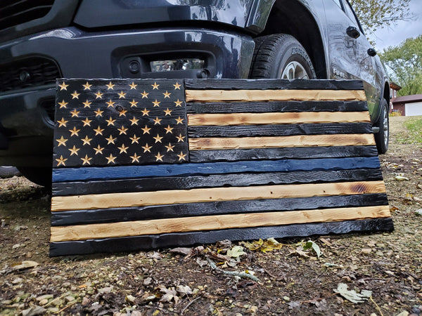 Thin Blue Line Rustic Flag,  Wood American Flag, Pallet American Flag, Wood Flag, Wooden Flag, Wood Sign, Wood Art, Wood Working