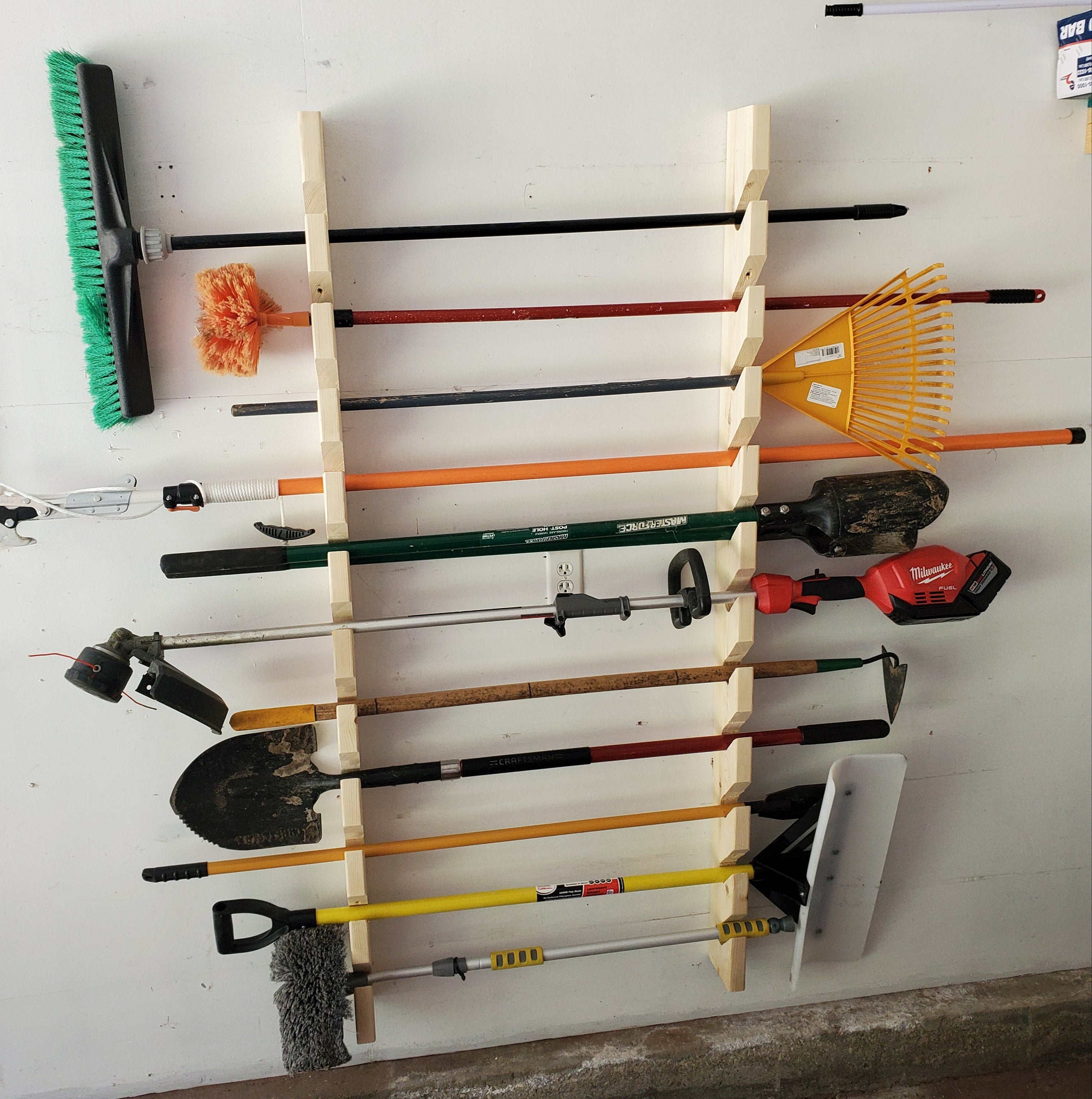 MORE SLOTS* Yard tool Rack , Garden Tool Rack, Shed, gardening, tool, shed organizer, garden organizer, Tool storage, garden shed