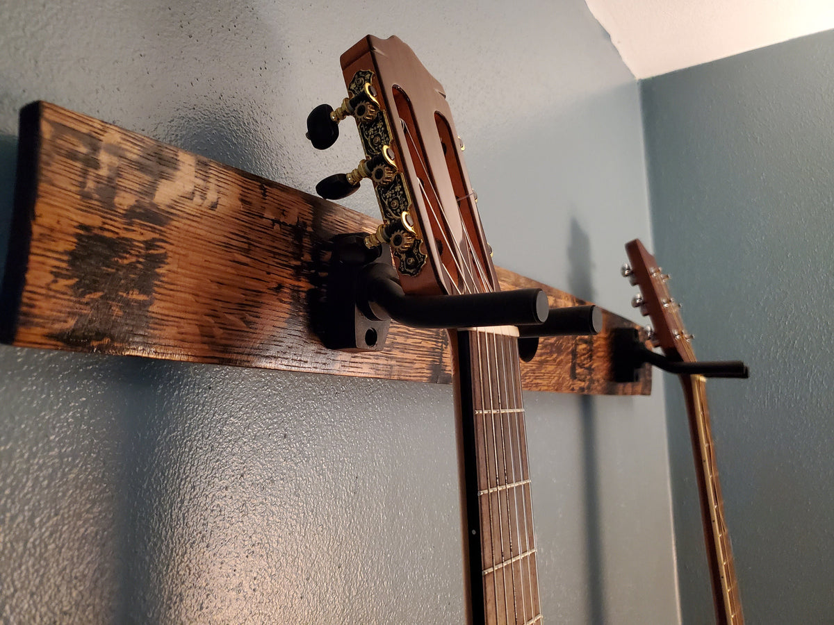Whiskey Barrel Stave 2 Guitar Holder, Whiskey Barrel Stave Guitar Wall Mount, Guitar Hanger, Guitar Rack, Rustic Guitar Hanger