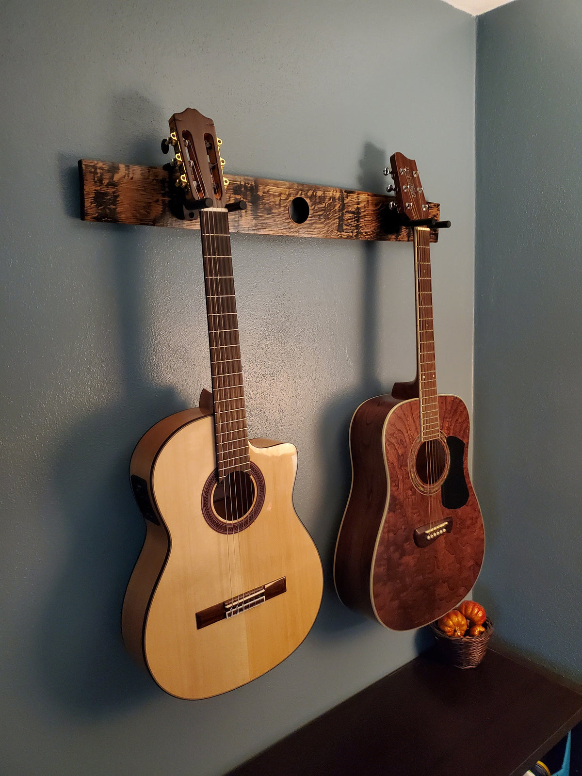 Whiskey Barrel Stave 2 Guitar Holder, Whiskey Barrel Stave Guitar Wall Mount, Guitar Hanger, Guitar Rack, Rustic Guitar Hanger