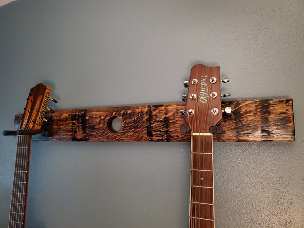 Whiskey Barrel Stave 2 Guitar Holder, Whiskey Barrel Stave Guitar Wall Mount, Guitar Hanger, Guitar Rack, Rustic Guitar Hanger