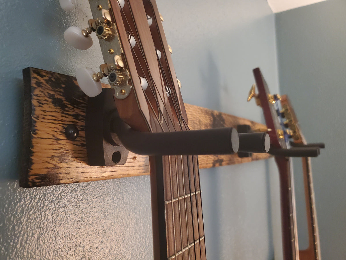 Whiskey Barrel Stave 3 Guitar Holder, Whiskey Barrel Stave Guitar Wall Mount, Guitar Hanger, Guitar Rack, Rustic Guitar Hanger