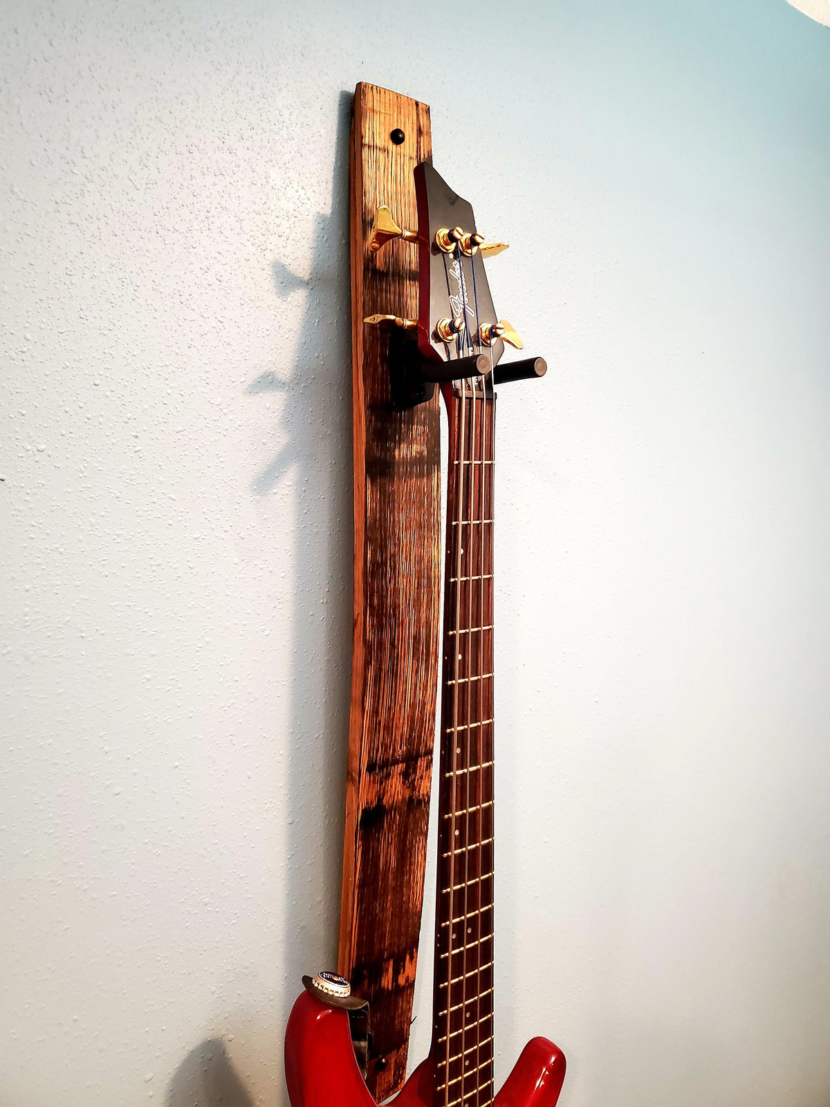 Whiskey Barrel Stave 1 Vertical guitar Holder, Whiskey Barrel Stave Guitar Wall Mount, Guitar Hanger, Guitar Rack, Rustic Guitar Hanger