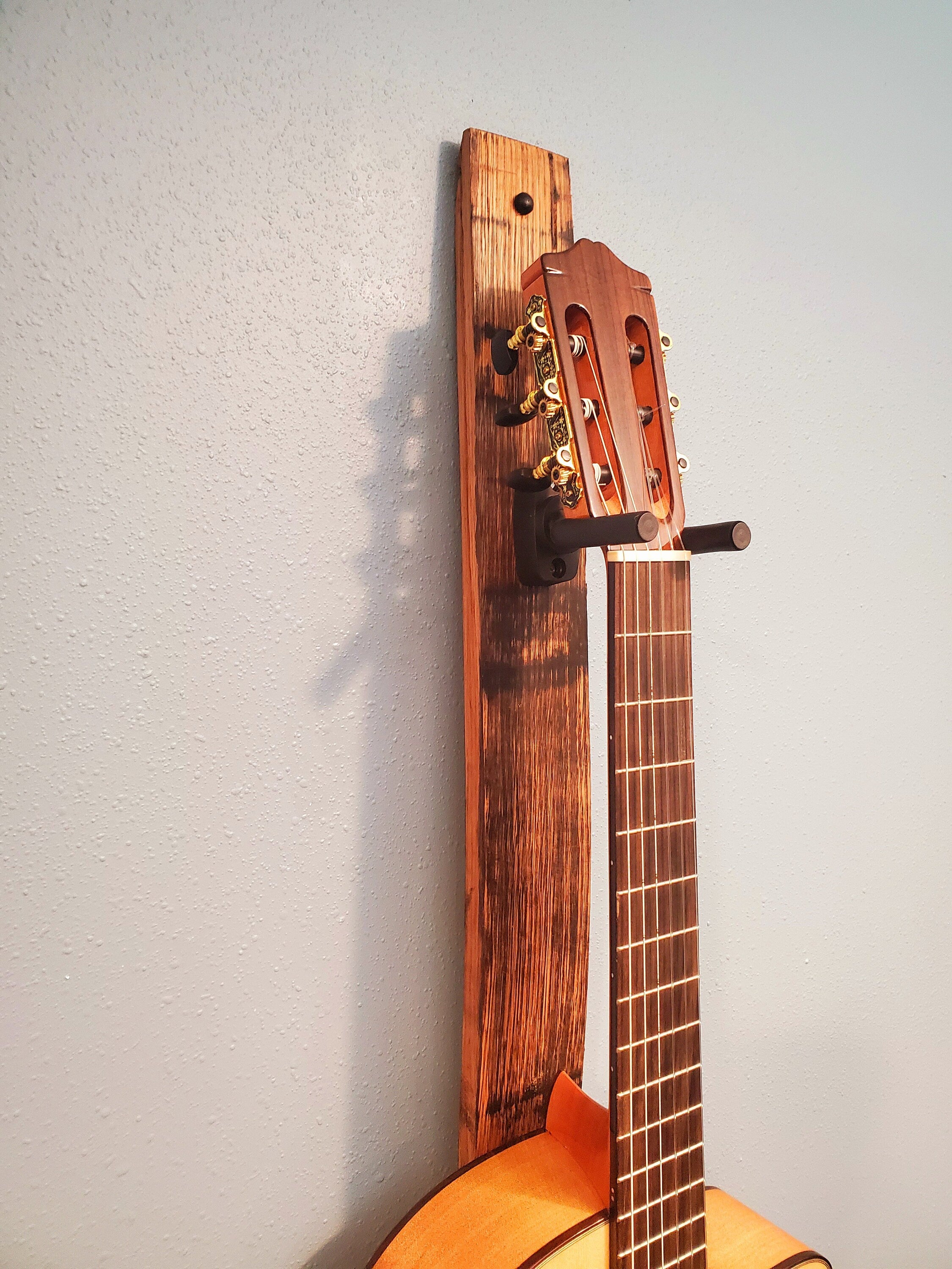 Whiskey Barrel Stave 1 Vertical guitar Holder, Whiskey Barrel Stave Guitar Wall Mount, Guitar Hanger, Guitar Rack, Rustic Guitar Hanger