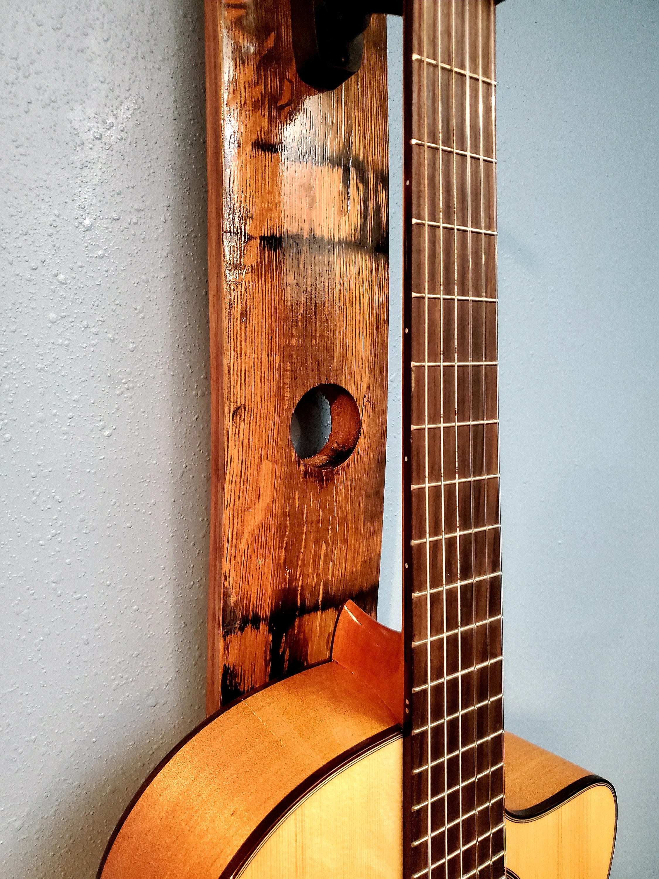 Bung Whiskey Barrel Stave Vertical guitar Holder, Whiskey Barrel Stave Guitar Wall Mount, Guitar Hanger, Guitar Rack, Rustic Guitar Hanger