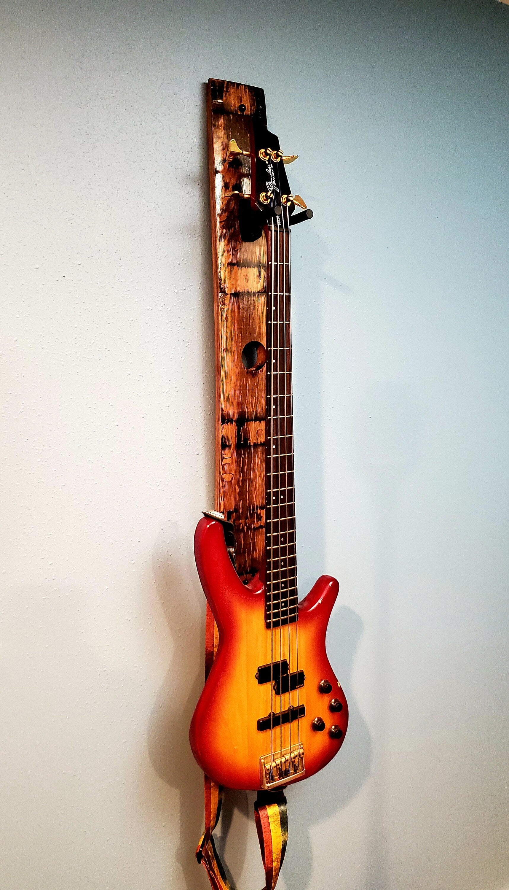 Bung Whiskey Barrel Stave Vertical guitar Holder, Whiskey Barrel Stave Guitar Wall Mount, Guitar Hanger, Guitar Rack, Rustic Guitar Hanger