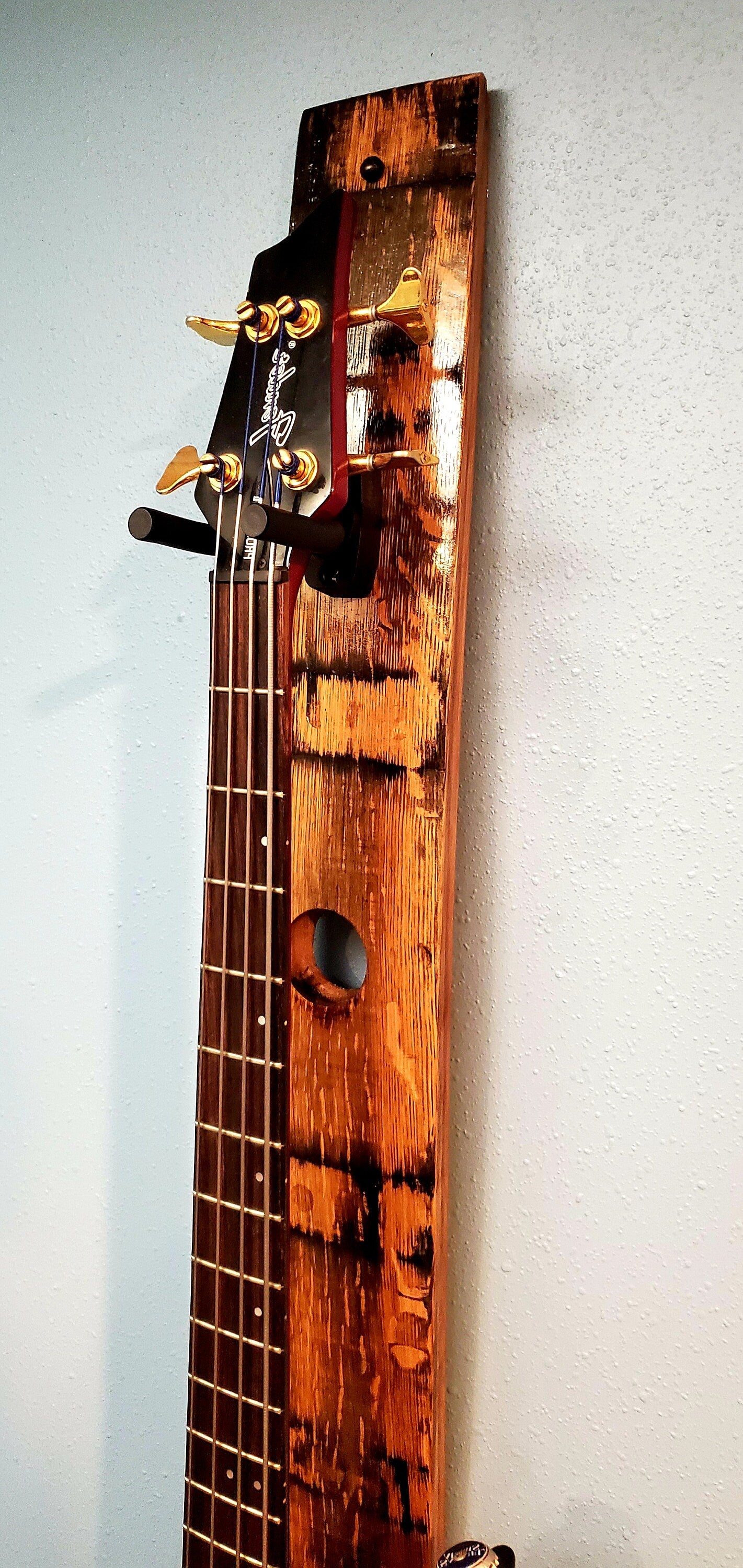Bung Whiskey Barrel Stave Vertical guitar Holder, Whiskey Barrel Stave Guitar Wall Mount, Guitar Hanger, Guitar Rack, Rustic Guitar Hanger