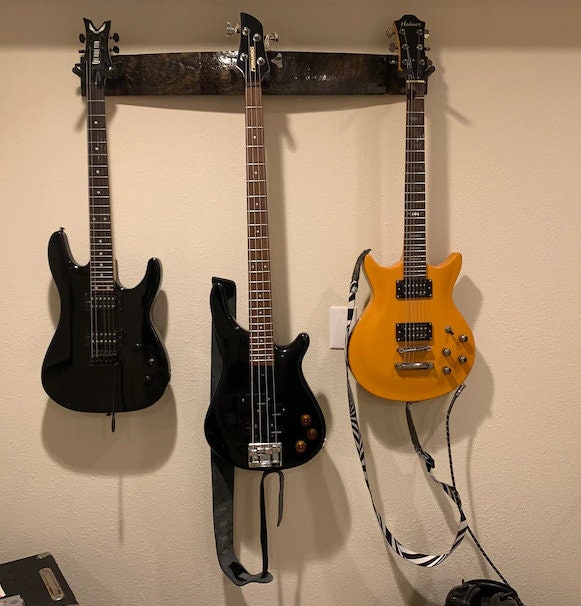 Whiskey Barrel Stave 3 Guitar Holder, Whiskey Barrel Stave Guitar Wall Mount, Guitar Hanger, Guitar Rack, Rustic Guitar Hanger