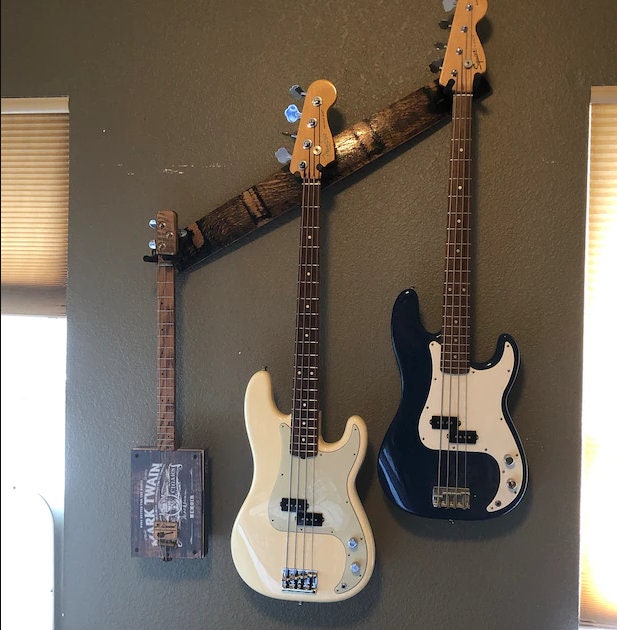 Whiskey Barrel Stave 3 Guitar Holder, Whiskey Barrel Stave Guitar Wall Mount, Guitar Hanger, Guitar Rack, Rustic Guitar Hanger