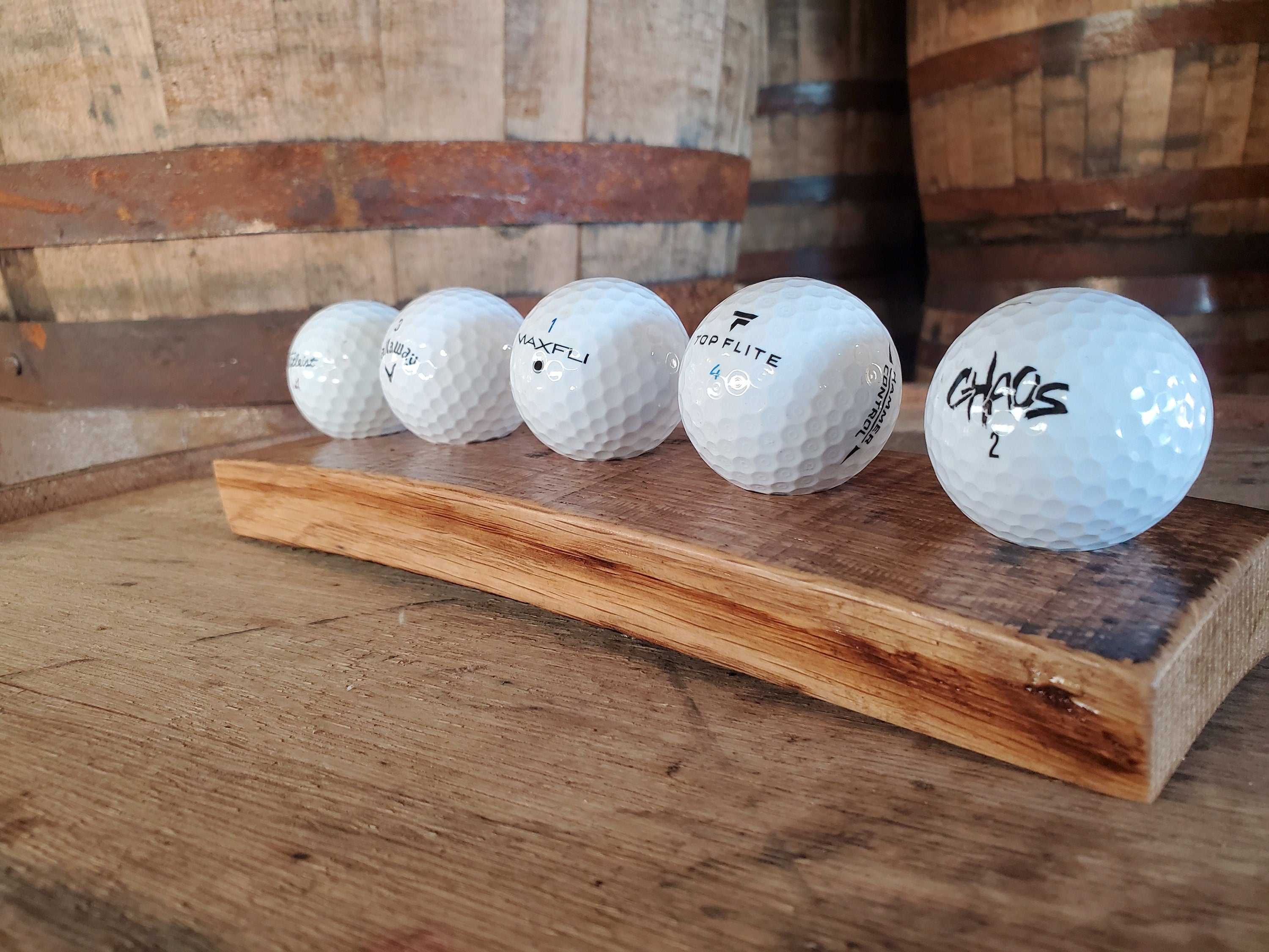Golf Ball Display, Bourbon stave display, Whiskey Golf ball holder, Bourbon barrel golf display, Golf balls stave, golf ball holder