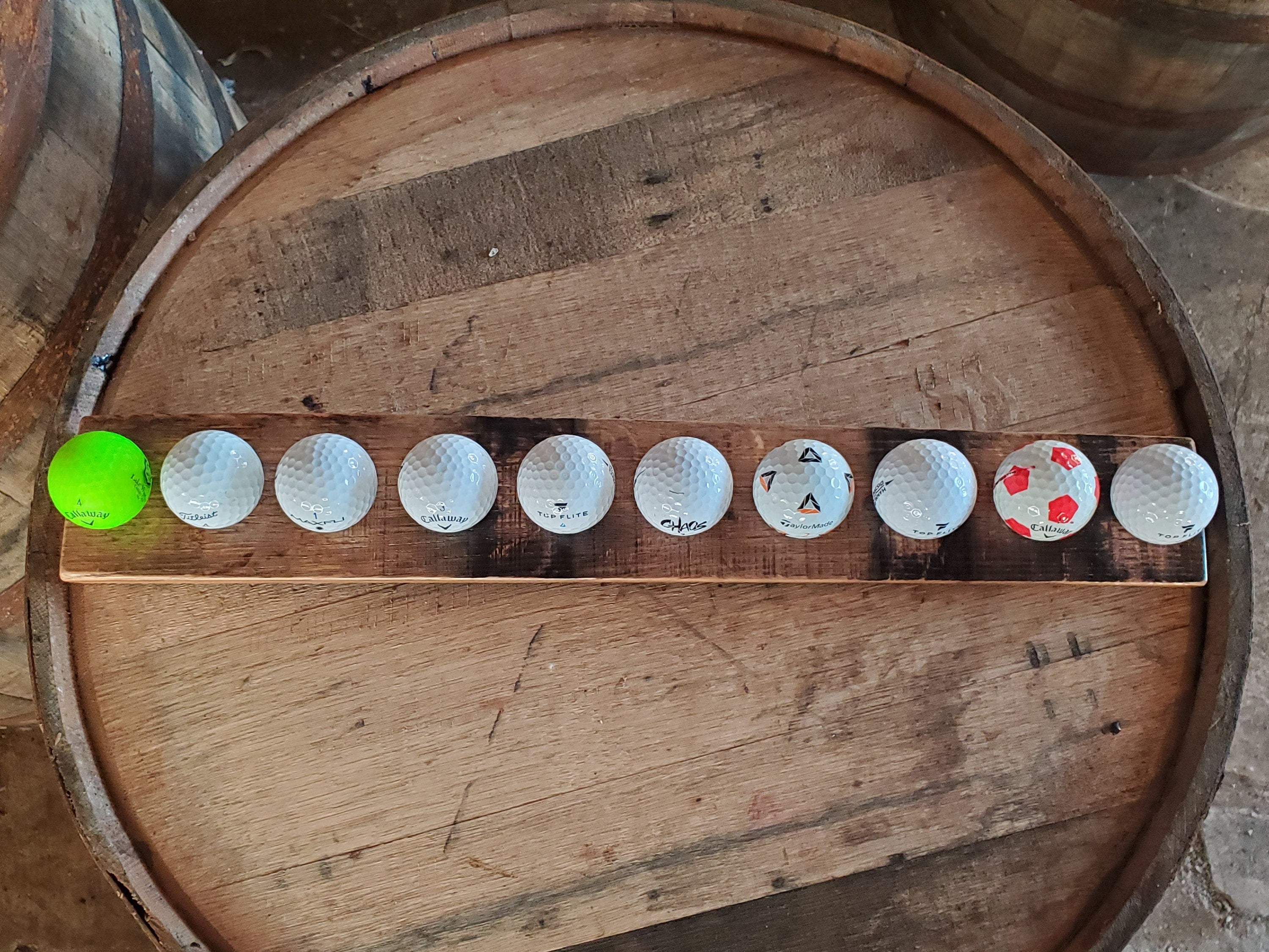 Golf Ball Display, Bourbon stave display, Whiskey Golf ball holder, Bourbon barrel golf display, Golf balls stave, golf ball holder