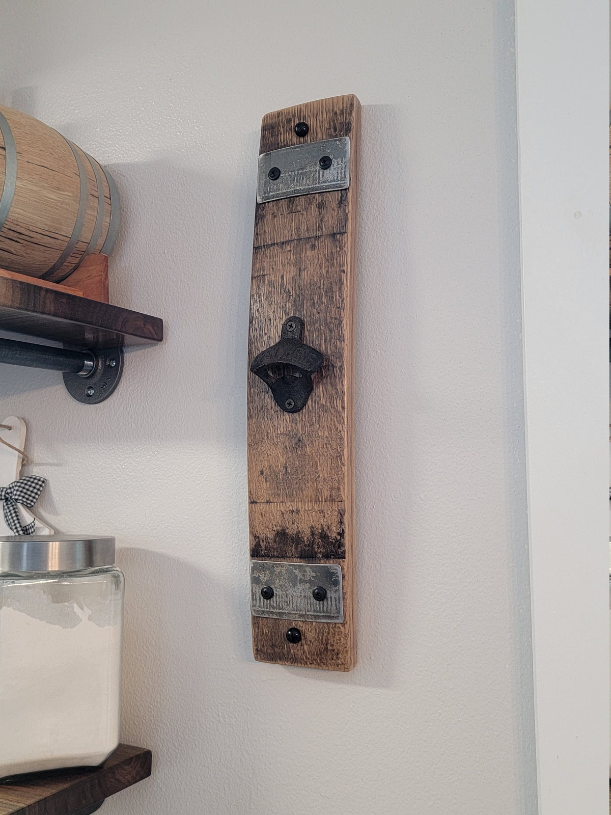 Rustic Whiskey Stave Bottle Opener, Bourbon, rec room gifts Whiskey barrel