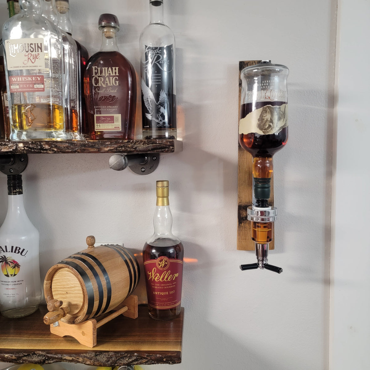 Bourbon Dispenser Stave, Liquor Dispenser, Wall Mount Liquor Dispenser, Man Cave Decor, Barrel Bar, Father's Day, Gifts for Him Main image