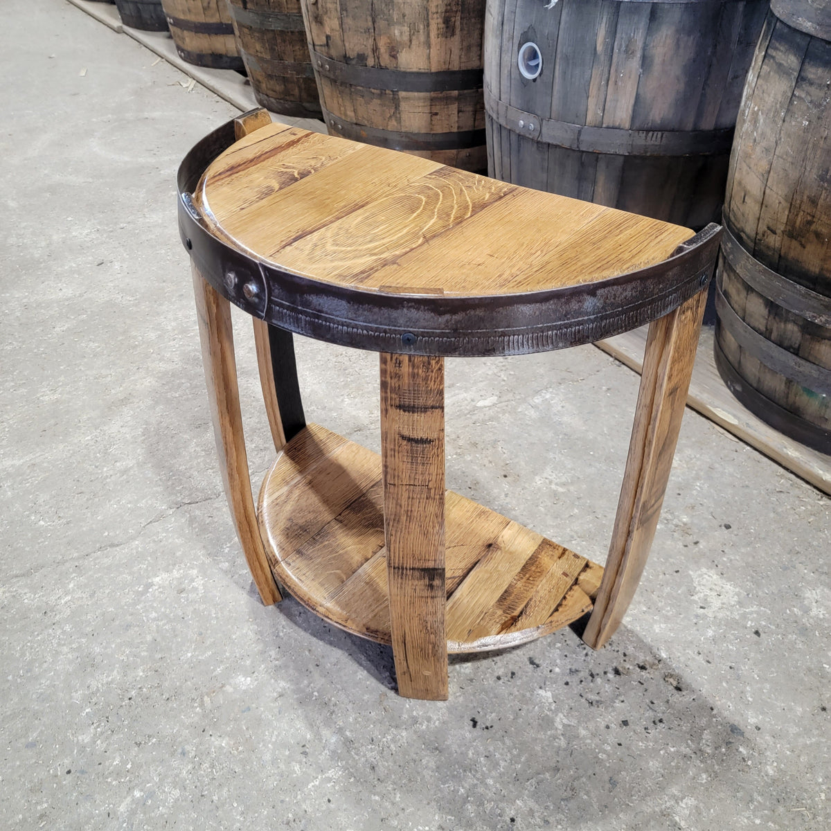 FREE SHIPPING! Whiskey Barrel End Table - Half Barrel Head End Table, Man Cave Decor, Barrel Bar, Father's Day, Gifts for Him